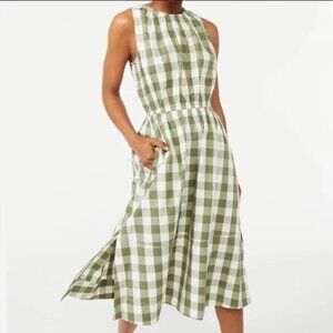 Free Assembly Cottage core Picnic Dress with Tie Back Green Check Large